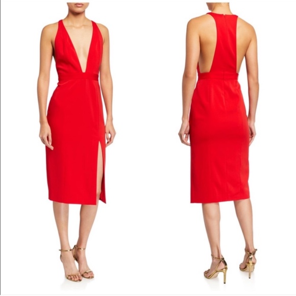 JAYGODFREY Dresses & Skirts - Jay Godfrey Kit Plunge Midi Dress (Red), Size 6